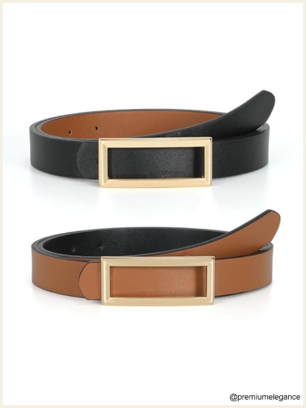 Reversible Faux Leather Belt with Gold Buckle for Jeans Dresses